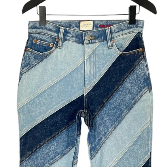 Alice + Olivia Beautiful High Rise Wide Leg Jeans - Indigo Twirl Patchwork Sz 26 - Picture 5 of 11